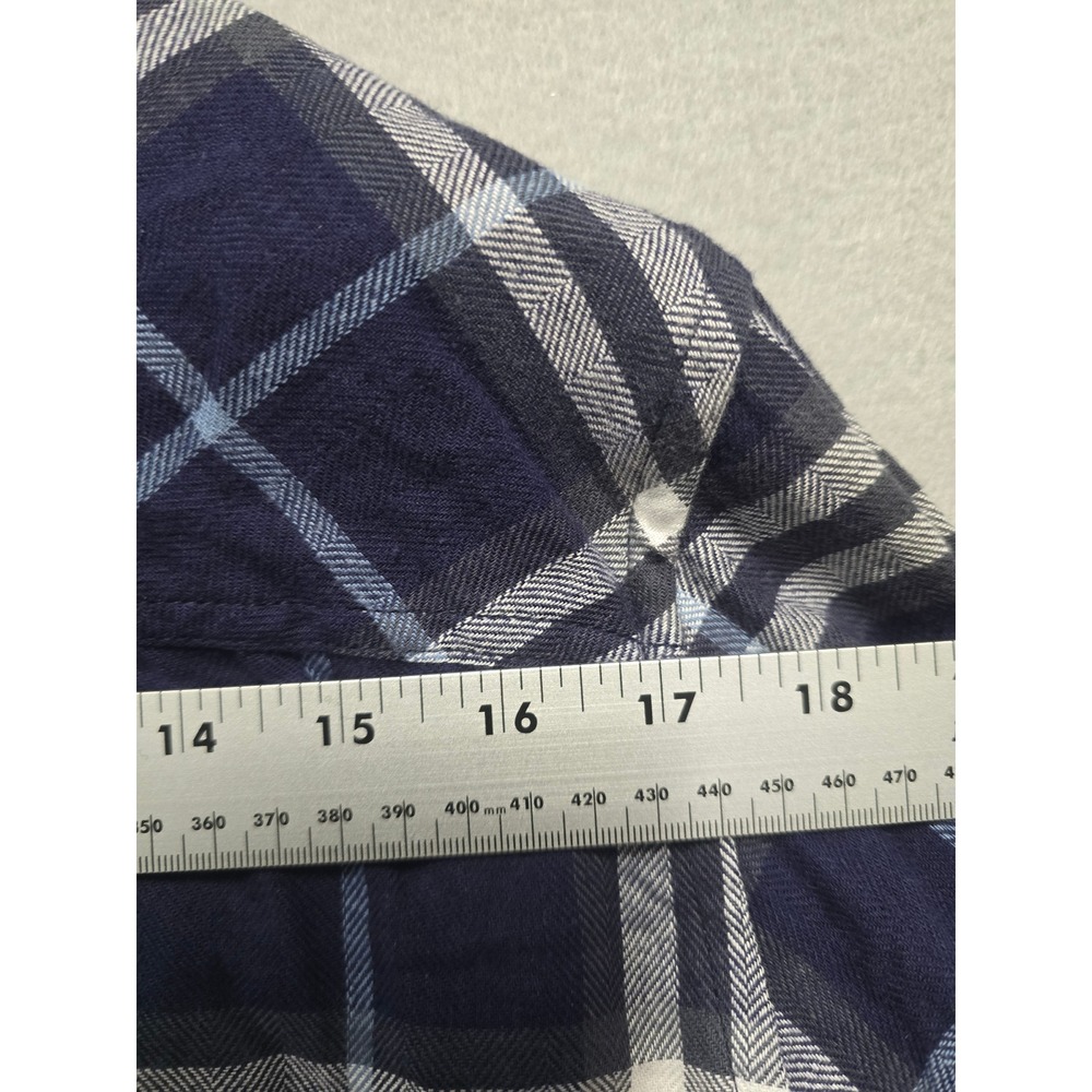 Womens Well Worm XXL Plaid Long Sleeve Button Up Shirt Navy White Casual Shirt - Picture 6 of 8